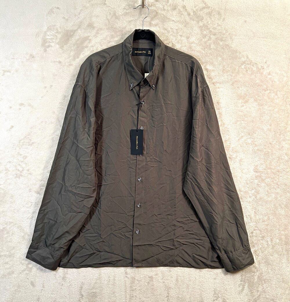 Abercrombie & Fitch Modern Fit Woven Modal Blend Button Down Solid Gray Size XL